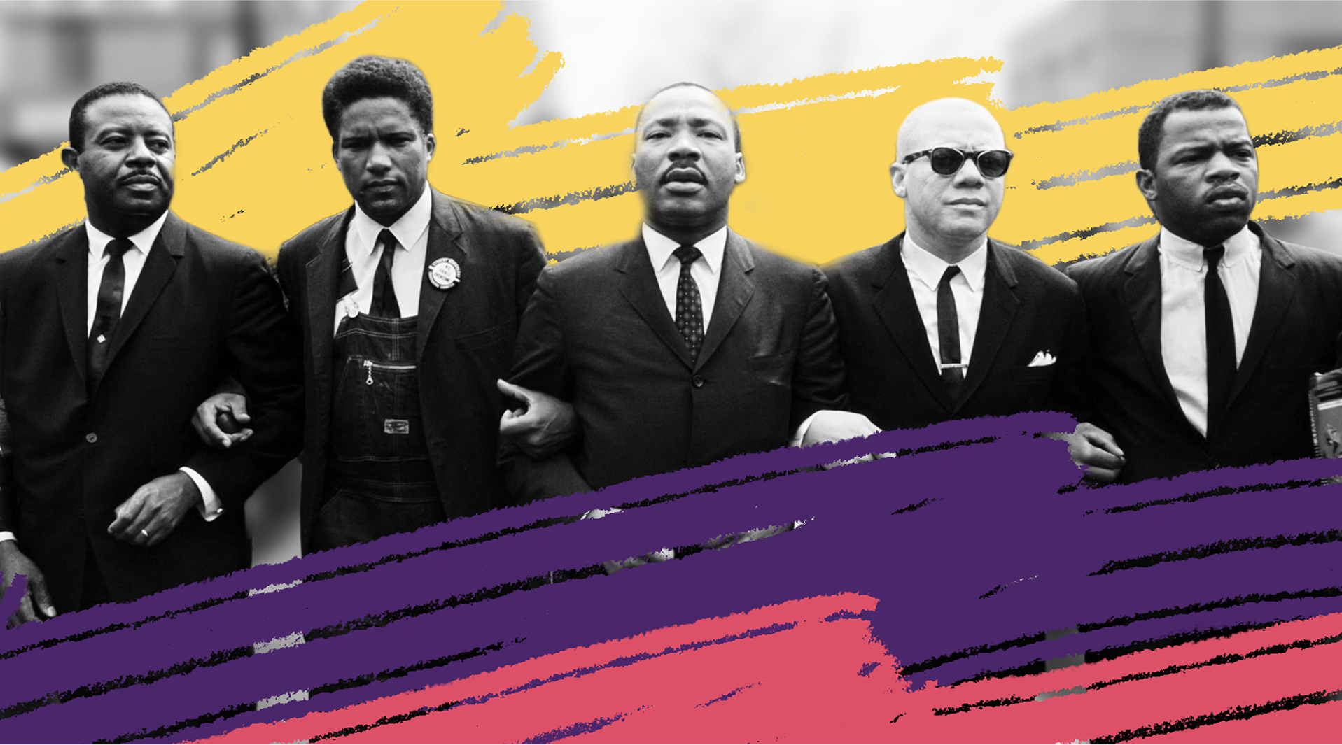 Civil rights leaders, including John Lewis, linking arms