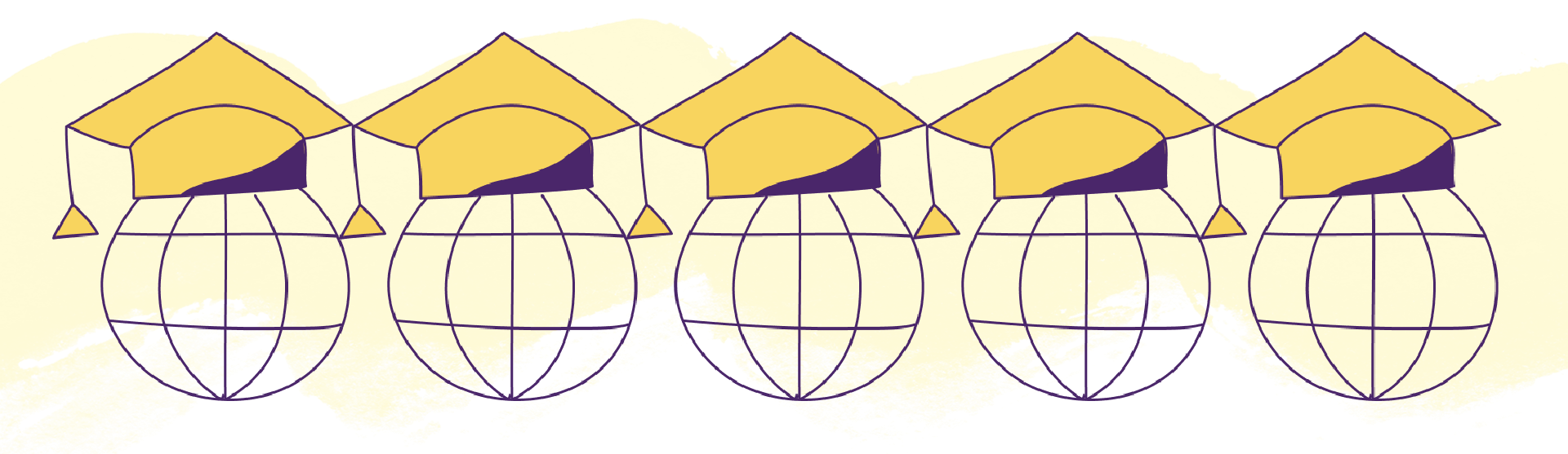 Banner of spheres wearing grad caps